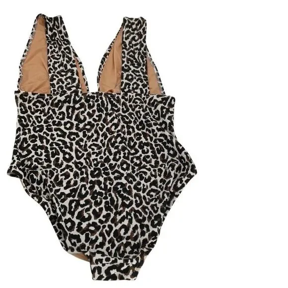 J. Crew Black White Animal Print Plunge One Piece Swimsuit Size XL - Picture 6 of 7